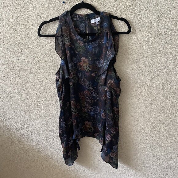 IRO Womens Top Silk Cold Shoulder Floral Blouse Peasant Cut Out Ciclan Size 40 - Picture 2 of 12